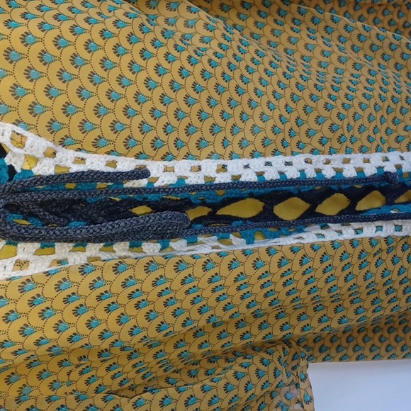 Nick & Mo Anthropologie Dress, Crochet front, gold & green - Picture 3 of 9